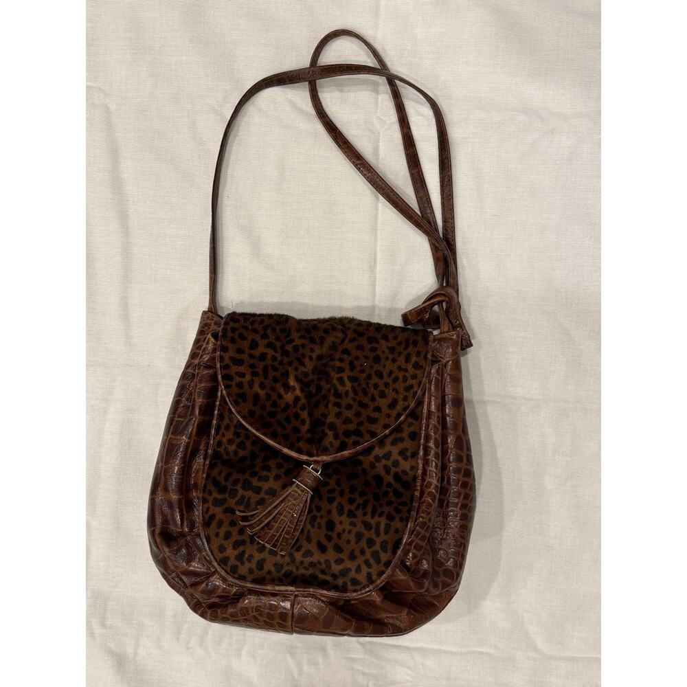 Vintage Jay Herbert NY Hair Calf Leopard Print Leather Crossbody Purse w/ Tassel - Picture 2 of 14